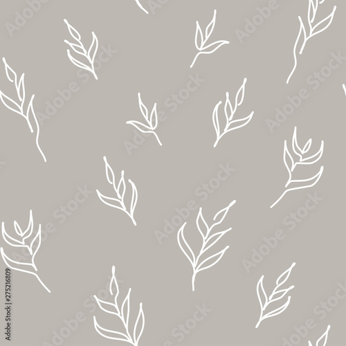 Vector One Line Drawing Florals in Soft Beige seamless pattern background. Perfect for fabric  scrapbooking and wallpaper projects. 