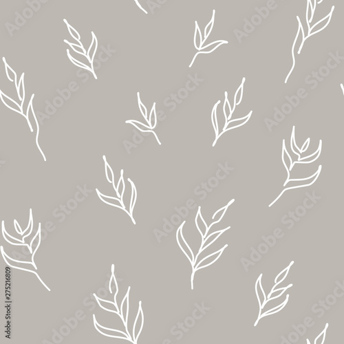 Vector One Line Drawing Florals in Soft Beige seamless pattern background. Perfect for fabric, scrapbooking and wallpaper projects.	