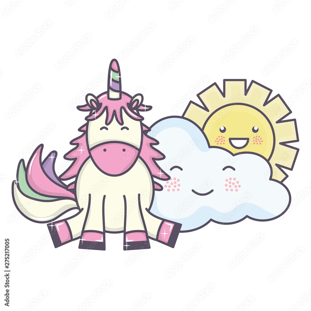 cute adorable unicorn and clouds and sun kawaii characters cute adorable unicorn and clouds and sun kawaii characters