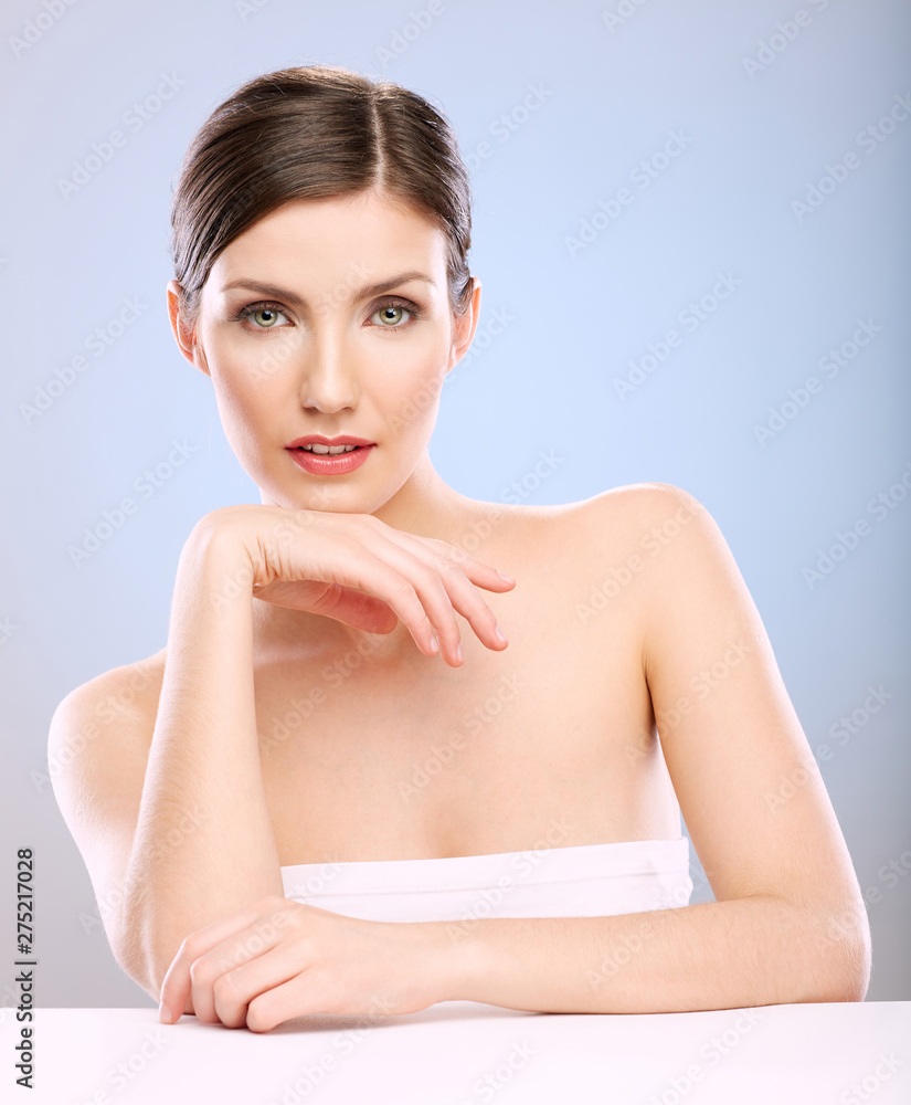beautiful woman touching face. isolated beauty skin care concept beautiful woman touching face. isolated beauty skin care concept