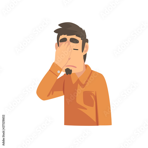 Disappointed Young Man Covering His Face with Hand, Guy Making Facepalm Gesture, Shame, Headache, Disappointment, Negative Emotion Vector Illustration