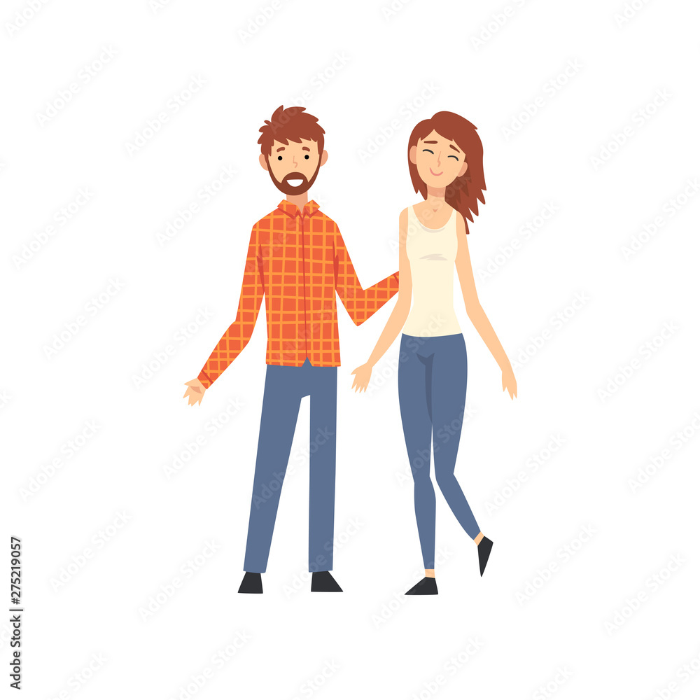 Happy Couple Standing and Holding Hands, Husband and Wife Vector Illustration Happy Couple Standing and Holding Hands, Husband and Wife Vector Illustration