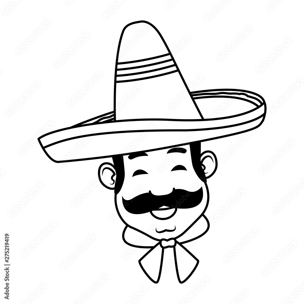 mexican man face avatar icon cartoon in black and white mexican man face avatar icon cartoon in black and white