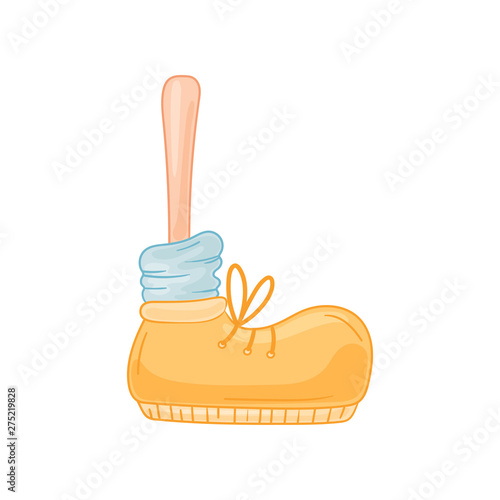 Cartoon leg stands exactly. Vector illustration on white background.