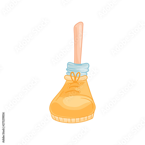 Cartoon foot stands still. Front view. Vector illustration on white background.
