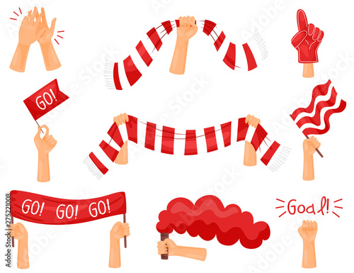 Set of images of attributes of fans. Vector illustration on white background.