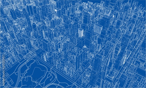 Outline city concept. Wire-frame style