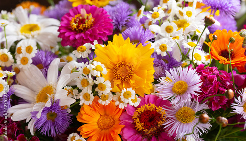 bouquet of various summer flowers as background