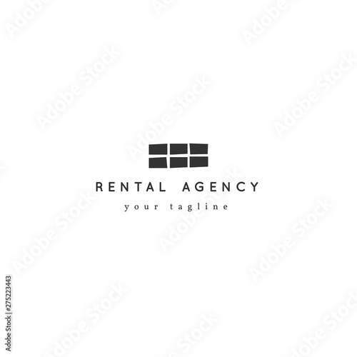 Property rental theme. Vector hand drawn minimal logo template with a window silhouette.