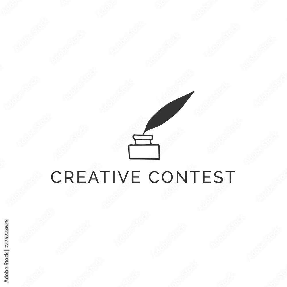 Premade hand drawn logo template with ink bottle, Creative Contest theme. Premade hand drawn logo template with ink bottle, Creative Contest theme.