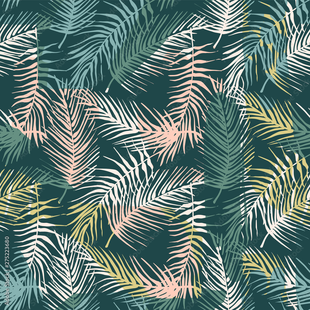Abstract creative seamless pattern with tropical plants and artistic background. Abstract creative seamless pattern with tropical plants and artistic background.
