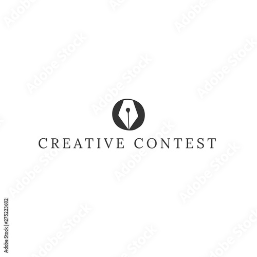 A feather pen tip in a circle. Vector hand drawn logo template. Creative Contest theme.