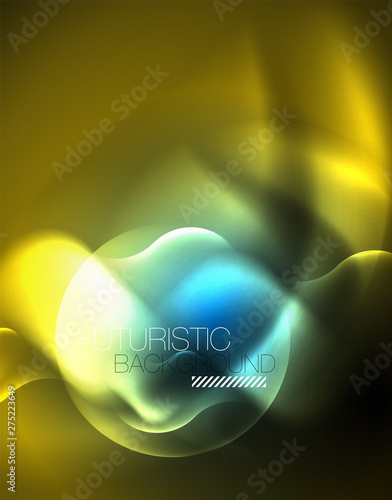 Neon glowing wave lines, blue hi-tech futuristic abstract background template