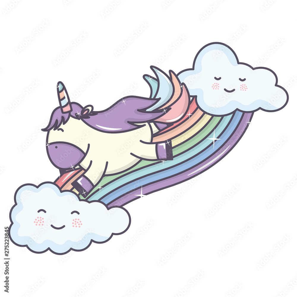 cute adorable unicorn with clouds and rainbow cute adorable unicorn with clouds and rainbow