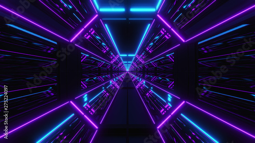 futuristic multi color scifi tunnel 3d render photo