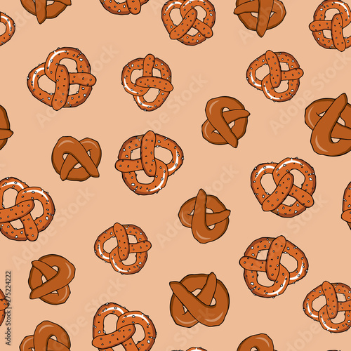 Seamless pattern with pretzels on brown background