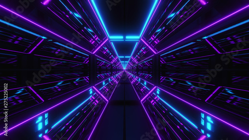 futuristic multi color scifi tunnel 3d render photo