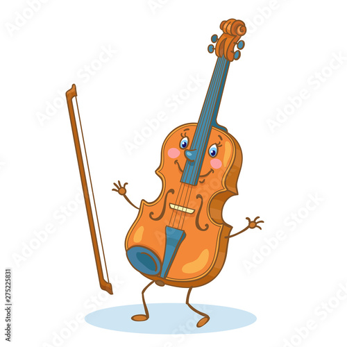 Musical instruments. Funny dancing violin in cartoon style. Isolated on white background. Vector illustration.