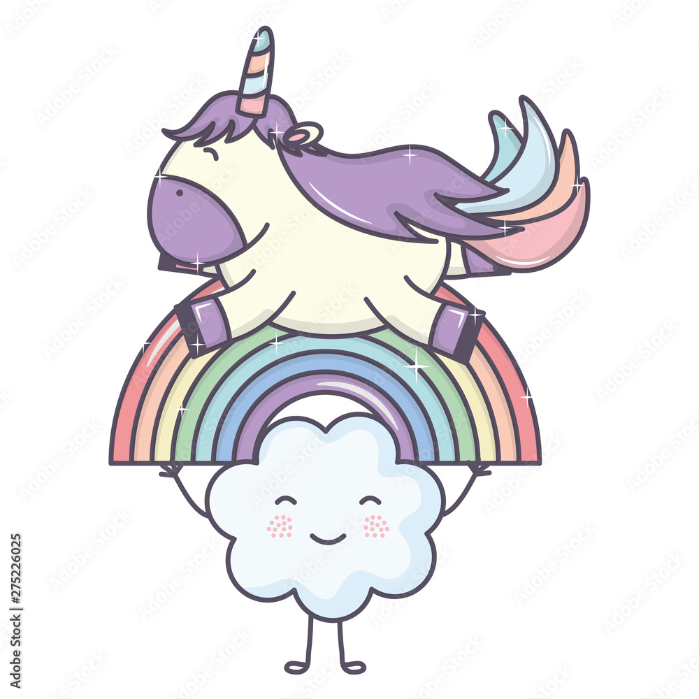 cute adorable unicorn with clouds and rainbow cute adorable unicorn with clouds and rainbow