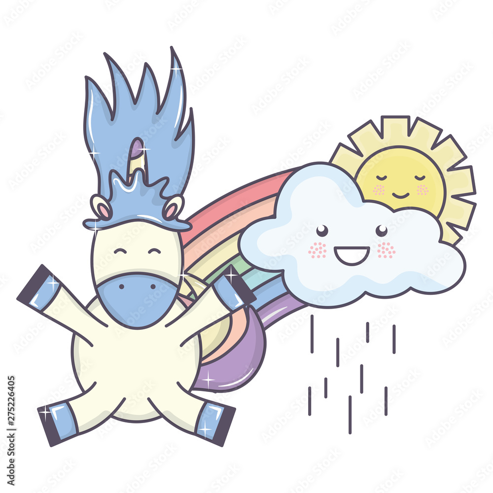 cute adorable unicorn with clouds rainy and rainbow cute adorable unicorn with clouds rainy and rainbow