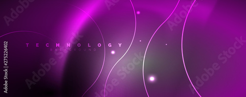 Shiny neon lights, dark abstract background with blurred magic neon light curved lines