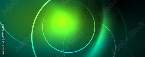 Shiny neon lines template - northern lights glowing blur lines. Futuristic style glow neon 80s disco club or night party techno template