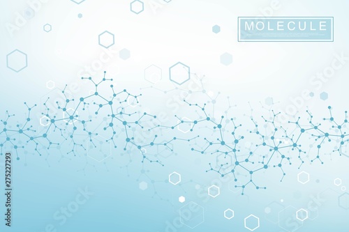 Scientific molecule background DNA double helix illustration with shallow depth of field. Mysterious wallpaper or banner with a DNA molecules. Genetics information vector