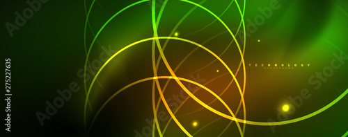 Shiny neon lines template - northern lights glowing blur lines. Futuristic style glow neon 80s disco club or night party techno template