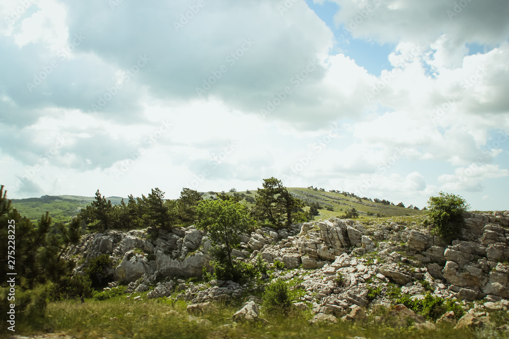 The beautiful view of AI-Petri mountain. the mountains and the sea of Crimea. Mountain and sea landscape The beautiful view of AI-Petri mountain. the mountains and the sea of Crimea. Mountain and sea landscape