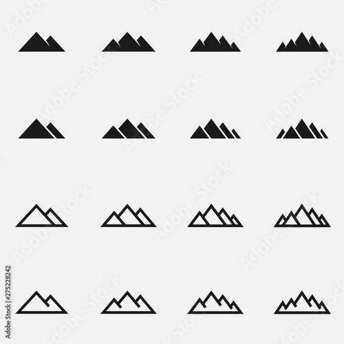 Set of mountains black and white vector icon.