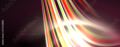 Fluid color rainbow style wave abstract background, techno modern design on black