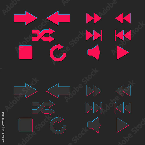 Multimedia player icon set. Web internet design elements. Arrows sign icon set. Modern simple pictogram in contemporary style. Flat Vector illustration