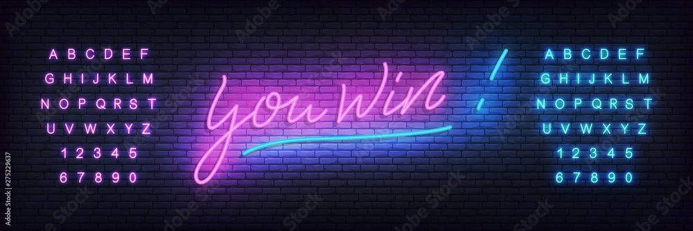 You win neon template. Lettering neon design you win for celebration, congratulation.
