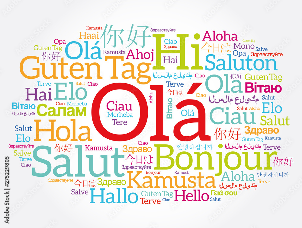 Fototapeta premium OLA (Hello Greeting in Portuguese) word cloud in different languages of the world
