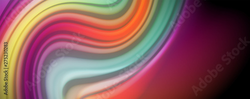 Modern rainbow liquid color flow colorful poster. Wave Liquid shape in black color background. Abstract composition