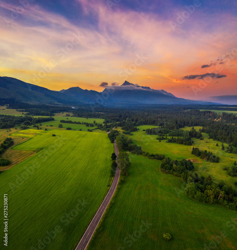 Country road to the High Tatra Mountains at sunset in Slovakia © Nick Fox