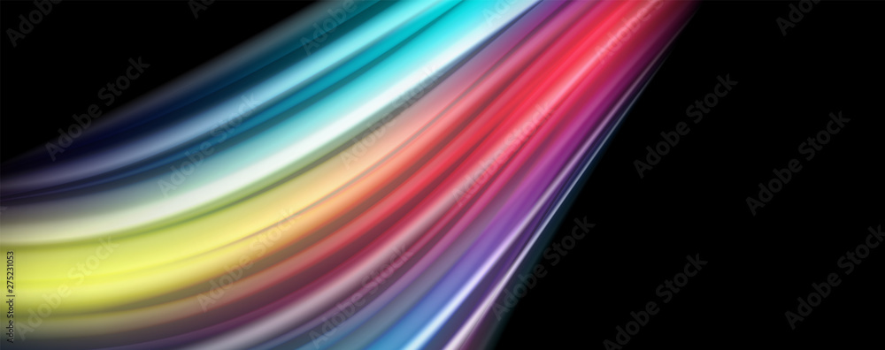 Abstract wave lines fluid rainbow style color stripes on black background. Artistic illustration for presentation, app wallpaper, banner or poster Abstract wave lines fluid rainbow style color stripes on black background. Artistic illustration for presentation, app wallpaper, banner or poster