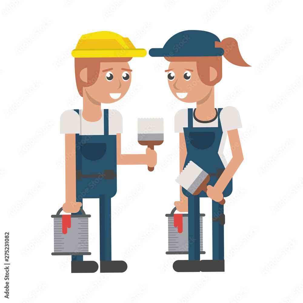 Construction workers with tools cartoons