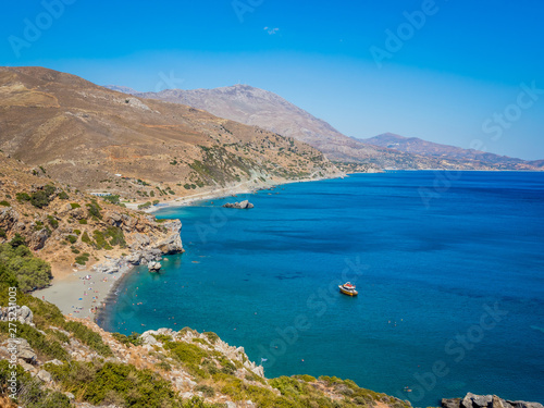 Panorama of Preveli beach (Palm beach) at Libyan sea, Crete, Greece. © arkanto