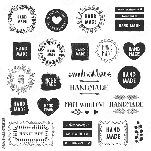 Handmade labels. Made with love badges. Vintage design elements. Vector. Isolated.