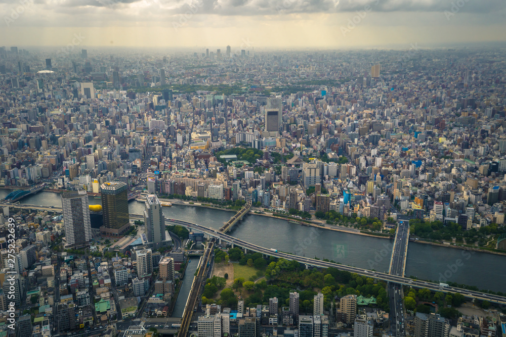 Tokyo - May 20, 2019: Panoramic view of Tokyo seen from the Tokyo Skytree tower in Tokyo, Japan