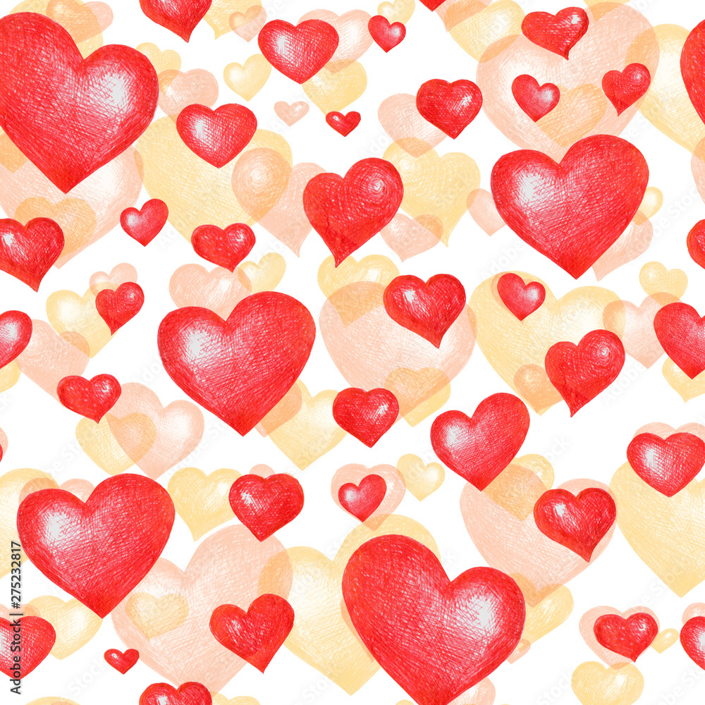 Love themes texture. Seamless pattern with  hearts isolated on white.