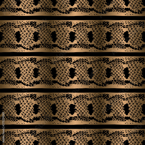 Seamless pattern. Background with a snake skin texture. Black and gold foil print.
