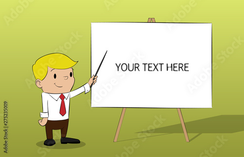 Funny cartoon business man with whiteboard poiniting © dude75