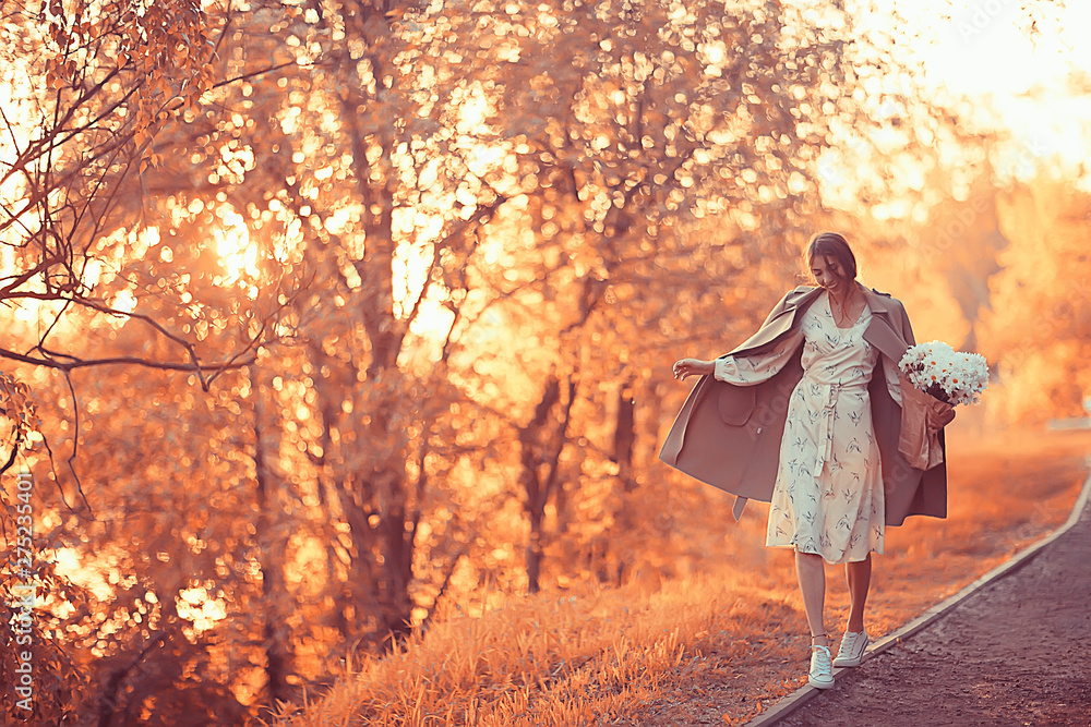 golden autumn girl portrait / happy free young girl in autumn landscape, indian summer view golden autumn girl portrait / happy free young girl in autumn landscape, indian summer view