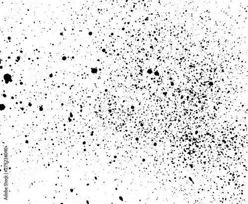 Drop ink splashes. Vector texture. Dirty grainy stamp. Black and white spray texture. 