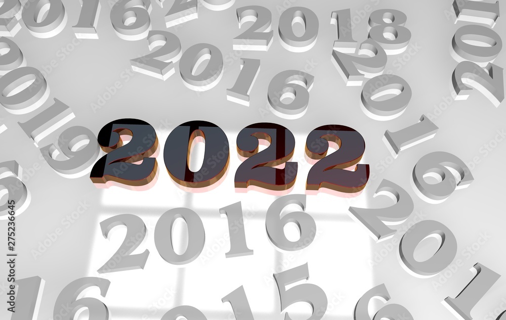 3D Gold Year 2022 on white background. 3D Gold Year 2022 on white background.