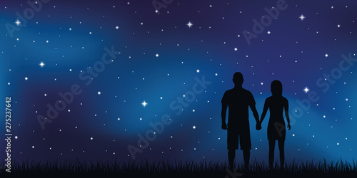 young couple in love looks in the starry sky vector illustration EPS10 © krissikunterbunt