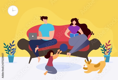 Rest and Relax at Home Thematic Family Cartoon