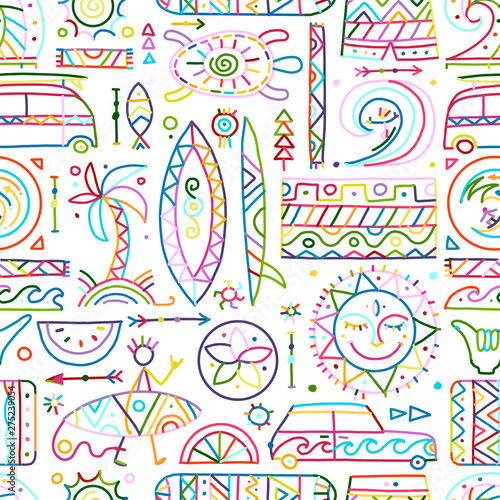 Surfing seamless pattern. Tribal elements for your design